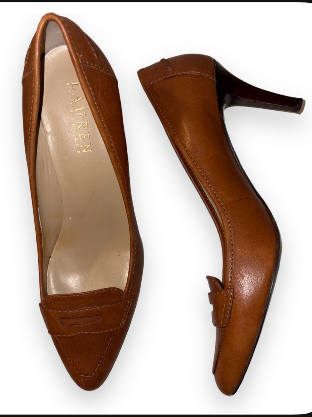 Vintage Lauren Ralph Lauren Brown Penny Loafer Heels 7.5